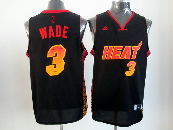  NBA Miami Heat 3 Dwyane Wade Swingman Black Color Printing Jersey